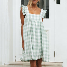 Load image into Gallery viewer, Square Neck Plaid Casual Dress