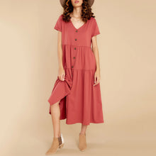 Load image into Gallery viewer, Casual V-Neck Button Dress