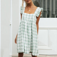 Load image into Gallery viewer, Square Neck Plaid Casual Dress