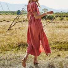 Load image into Gallery viewer, Round Neck Solid Color Single Breasted Maxi Dress