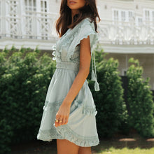 Load image into Gallery viewer, Lace Halter Big Swing Bat Sleeve Dress