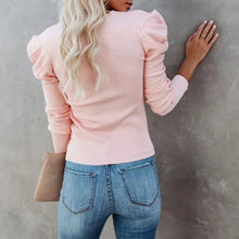 Load image into Gallery viewer, Round Neck Bubble Sleeve Solid Color Tops