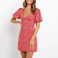 Load image into Gallery viewer, Floral Printed V-Neck Backless Mini Dress