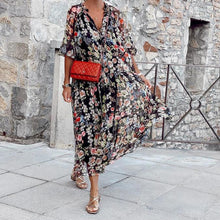Load image into Gallery viewer, V Neck Tie Floarl Printed Maxi Dress