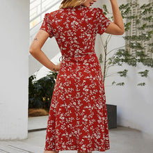 Load image into Gallery viewer, Printed V Neck Short Sleeved Split Maxi Dress