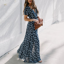 Load image into Gallery viewer, Printed V Neck Short Sleeved Split Maxi Dress