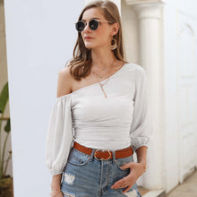 Load image into Gallery viewer, Solid Color Off-shoulder Long-sleeved Chiffon Top