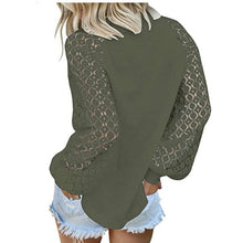 Load image into Gallery viewer, Round Neck Lace Stitching Long-sleeved Top