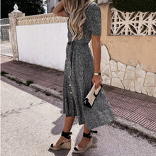 Load image into Gallery viewer, Summer Small Floral Button Belt Maxi Dress
