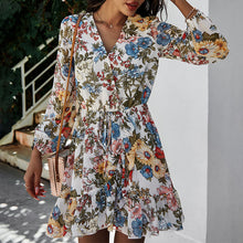 Load image into Gallery viewer, V-Neck Long Sleeve Chiffon Print Dress