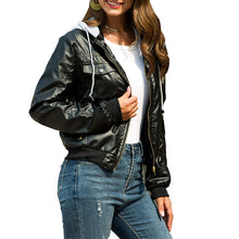 Load image into Gallery viewer, Hooded PU leather jacket