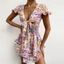Load image into Gallery viewer, Floral Printed V-Neck Ruffle Mini Dress