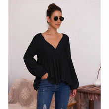 Load image into Gallery viewer, Puff Sleeve Solid Color V-neck Top