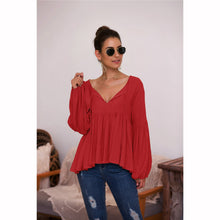 Load image into Gallery viewer, Puff Sleeve Solid Color V-neck Top