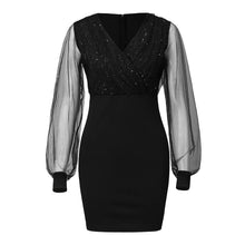 Load image into Gallery viewer, Mesh V-Neck Sequined Slim Bodycon Dress