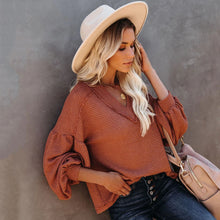 Load image into Gallery viewer, V-neck Lantern Sleeve Knit Top