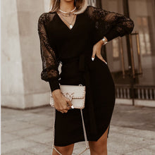 Load image into Gallery viewer, Elegant V-Neck Lace Knitted Dress