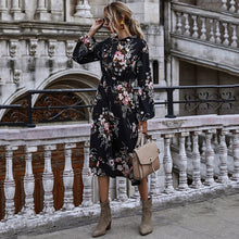 Load image into Gallery viewer, Stand-up Collar Tie Print Waist Dress