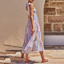 Load image into Gallery viewer, Striped Print Holiday Sling Maxi Dress