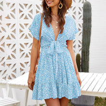 Load image into Gallery viewer, Deep V Ruffled Floral Dress
