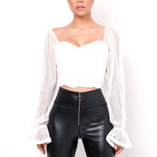 Load image into Gallery viewer, Chiffon Polka Dot Cropped Top