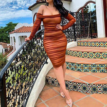 Load image into Gallery viewer, Solid Color Sexy Slim Off Shoulder Bodycon Dress