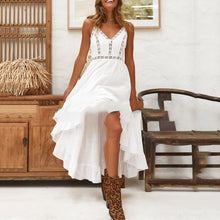 Load image into Gallery viewer, Sling V-Neck Hollow Stitching Lace Maxi Dress