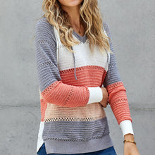 Load image into Gallery viewer, Color Striped Pullover Hooded Sweater