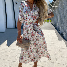 Load image into Gallery viewer, Floral Print V-Neck Lace Up Maxi Dress