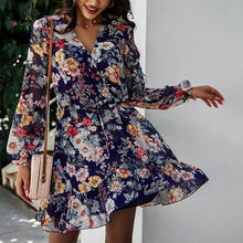 Load image into Gallery viewer, V-Neck Long Sleeve Chiffon Print Dress