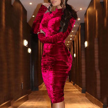 Load image into Gallery viewer, Retro Velvet Slim Bodycon Dress