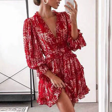 Load image into Gallery viewer, V-Neck Puff Sleeve Mini Dress