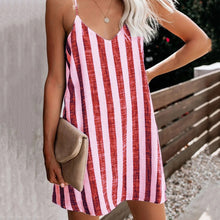 Load image into Gallery viewer, Cute Stripe Printed V-Neck Mini Dress