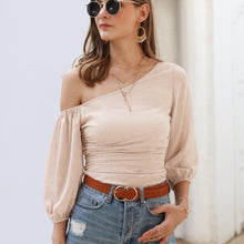 Load image into Gallery viewer, Solid Color Off-shoulder Long-sleeved Chiffon Top