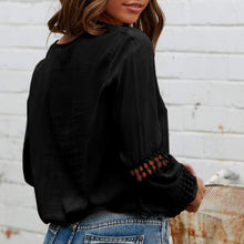 Load image into Gallery viewer, Lace Deep V-neck Cutout Shirt