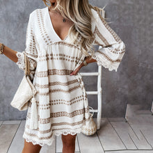 Load image into Gallery viewer, V-Neck Lace Stitching Mini Dress