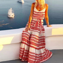 Load image into Gallery viewer, Bohemian Style V-Neck Print Suspender Dress