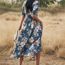 Load image into Gallery viewer, Elegant V-Neck Floarl Printed Short Sleeve Maxi Dress