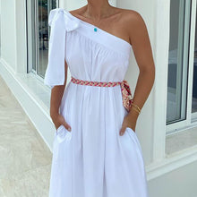 Load image into Gallery viewer, Solid Color Slanted Shoulder Irregular Sleeveless Maxi Dress