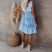 Load image into Gallery viewer, Lovely V-Neck Solid Color Vacation Dress