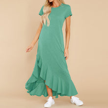 Load image into Gallery viewer, Round Neck Ruffled Slit Dress