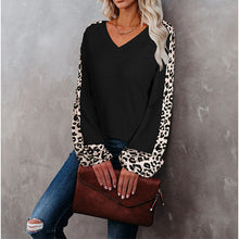 Load image into Gallery viewer, Leopard Print Stitching V-Neck Top