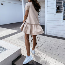 Load image into Gallery viewer, Solid Color Short-Sleeved Round Neck Ruffle Mini Dress