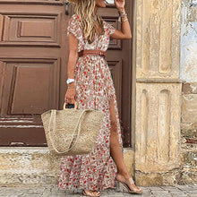Load image into Gallery viewer, Elegant V-Neck Printed Short Sleeve Maxi Dress