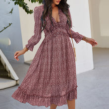 Load image into Gallery viewer, V-Neck Simple Print Maxi Dress