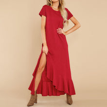Load image into Gallery viewer, Round Neck Ruffled Slit Dress