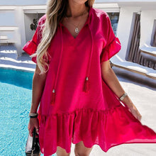 Load image into Gallery viewer, Solid Color V Neck Casual Mini Dress