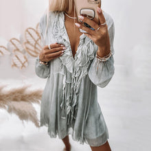 Load image into Gallery viewer, V-Neck Lapel Long Sleeve Mini Dress