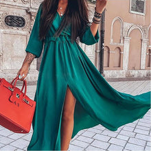 Load image into Gallery viewer, Elegant Solid Color V-Neck Maxi Dress