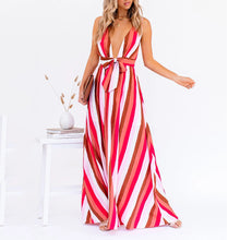 Load image into Gallery viewer, Sexy Deep V-Neck Stripe Printed Maxi Dress
